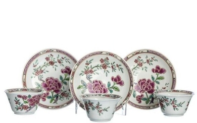 Three Chinese porcelain cups and saucers, Yongzheng