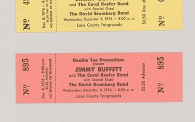 Three Jimmy Buffett Bromberg Unused Tickets 1976
