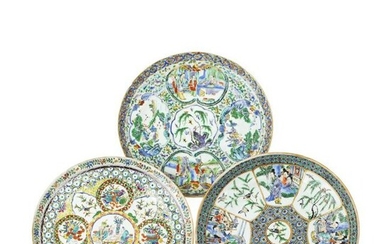 Three 'Mandarin' dishes in Chinese porcelain