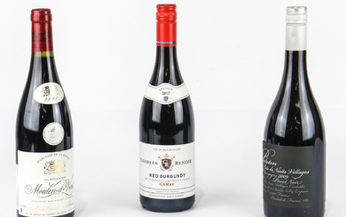 Three bottles of French red wine: Charles Renior Gamay red...
