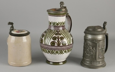 Three old German beer mugs / jug.&#160 19th - 20th