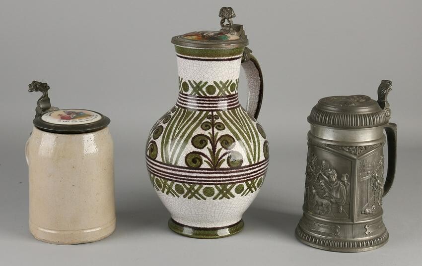 Three old German beer mugs / jug.&#160 19th - 20th