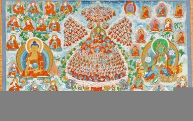 Tibet, XIXe Grand Tangka représentant en...