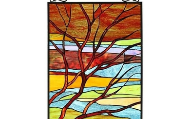 Tiffany Style Stained Art Glass Hanging Panel, Dusk