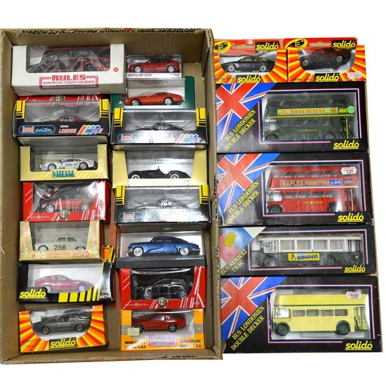 Twenty-two die-cast model vehicles, boxed.