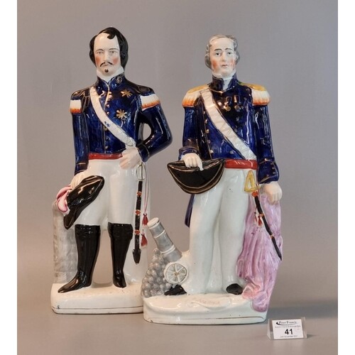 Two 19th Century Staffordshire pottery military portrait fig...