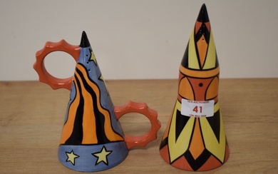 Two Art Deco style Lorna Bailey sugar sifters, limited editions 102 of 250 and 39 of 50.