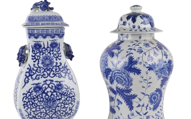 Two Blue and White Porcelain Covered Jars