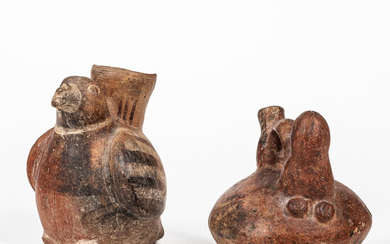 Two Colima Polychrome Pottery Spout Vessels