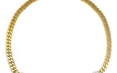 Two-Color Gold, Cabochon Sapphire and Diamond Curb Link Necklace