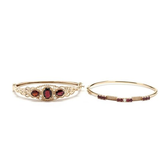 Two Gold and Gem-Set Bangles