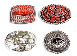 Two Southwestern Silver and Coral Belt Buckles