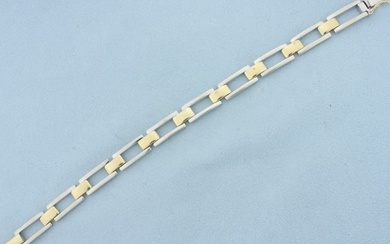 Two Tone Designer Link Bracelet in 14k Yellow and White Gold