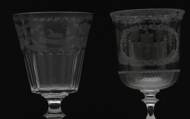 Two engraved glass goblets by La Granja, 19th Century.