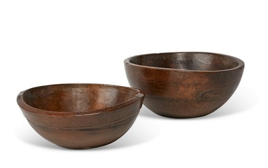 Two rustic turned treen bowls