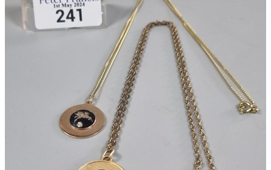Two similar unusual 10K gold circular pendants with Pegasus ...