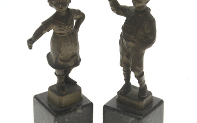 Unidentified Artist - Pair of Bronze Sculptures, Boy and Girl.