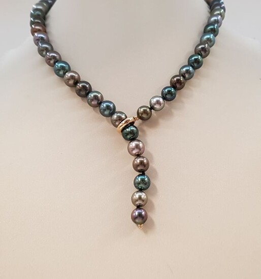 United pearl - 8.5x12mm Round Multi Coloured Tahitian Pearls - 14 kt. Yellow gold - Necklace