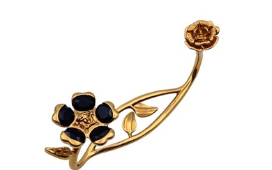 Versace - Gold Metal Garden V-Floral Hand Cuff Bracelet Black - Bracelet