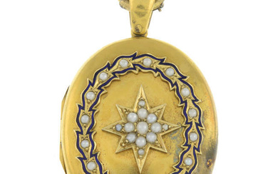 Victorian split pearl & enamel locket pendant