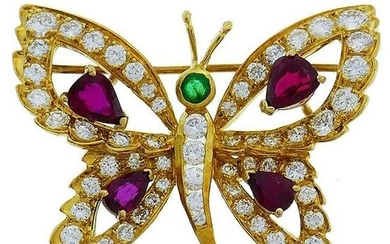 Vintage 14k Gold Butterfly Pin Brooch Clip with Diamond