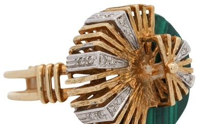 Vintage 18k Gold Diamond Malachite Ladies Ring