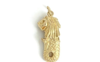 Vintage 1970's Merlion Mermaid Lion Pendant Charm 14K Yellow Gold, 5.40 Grams