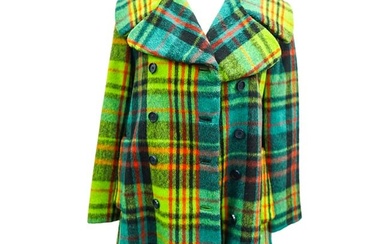 Vintage 1980s Designer Oscar De la Renta Plaid Wool Coat