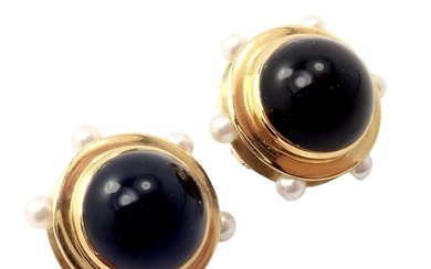 Vintage Authentic Rare Tiffany & Co. 18k Yellow Gold Pearl Onyx Earrings