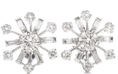 Vintage Diamond Platinum Pinwheel Omega Clip Earrings
