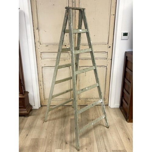 Vintage French blue milk painted A frame step ladder, approx...