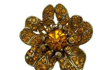 Vintage Gold Toned Amber Flower Brooch