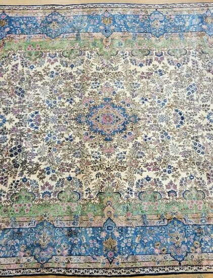 Vintage Hand Knotted Kerman Carpet