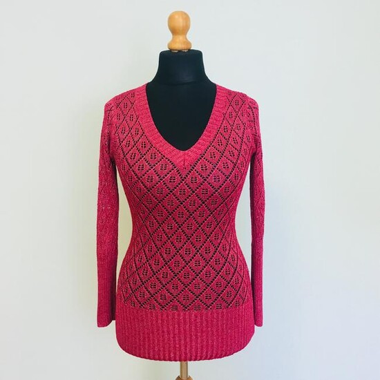 Vintage Women's Pink Crochet Sweater Size S