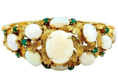 Vintage Yellow Gold Opal Emerald Bangle Bracelet