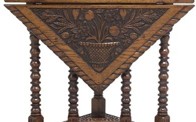 WELL CARVED ENGLISH OAK HANDKERCHIEF TABLE