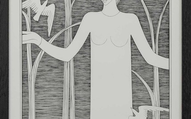 WOMAN WITH BIRDS, A LITHOGRAPH BY HANNAH FRANK