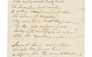 WORDSWORTH, William (1770-1850). Autograph manuscript signed ('Wm Wordsworth'), a verse draft opening 'While mellow warble, lovely trill', n.p. [Rydal Mount], 22 June 1825.