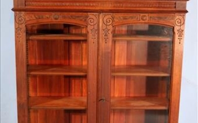 Walnut Victorian 2 door bookcase with drawer