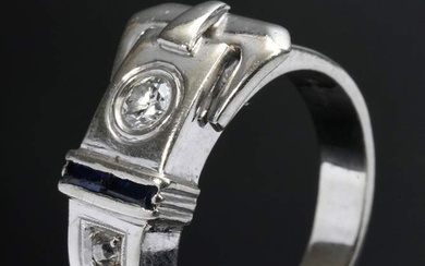 White gold 585 belt ring with narrow sapphire band and old cut diamonds (total ca. 0.30ct/SI/TCR-C), 8,6g, size 60