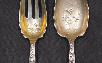 Whiting "Heraldic" Knight Design Sterling Serving Fork & Spoon