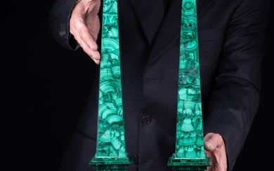 Wonderful Couple of Malachite Obelisk - Top Quality Mineral - Height: 500 mm - Width: 100 mm- 5259 g