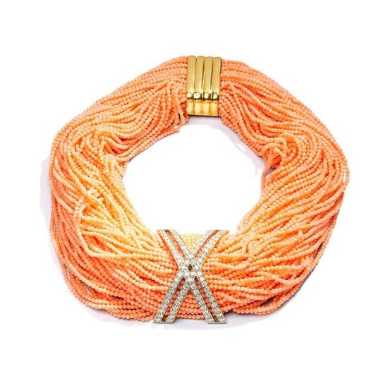 Y A coral and diamond-set necklace