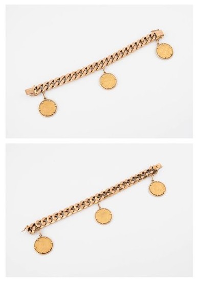 Yellow gold (750) bracelet with a filed-in mesh...