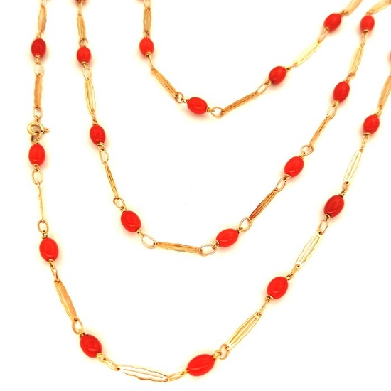 Yellow gold - Necklace - 12 Carats - Red Mediterranean Corals 5.92 x 7.86 mm
