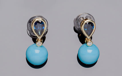 Yellow gold earrings with a beautiful sapphire knob over...
