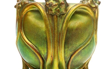 Zsolnay, an Art Nouveau Eosin glazed ceramic vase raised on...