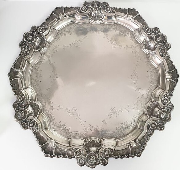 big salver 46.5x5cm 19th century - .833 silver - Portugal - Late 19th century