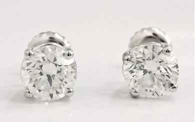 classic stud earrings - 14 kt. White gold - Earrings - 1.50 ct Diamond - AIG Certified No Reserve