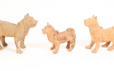 iGavel Auctions: Group of Three Chinese Pottery Figures of Dogs, Han Dynasty ASW1C